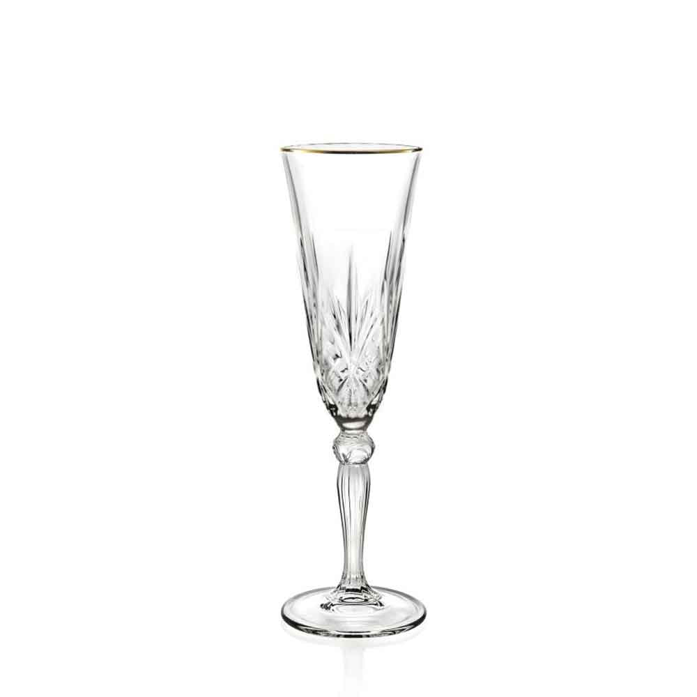 BRANDANI Set of 6 Flute Sparkling Wine Glasses Gold Edge Glass 6cm Christmas Table