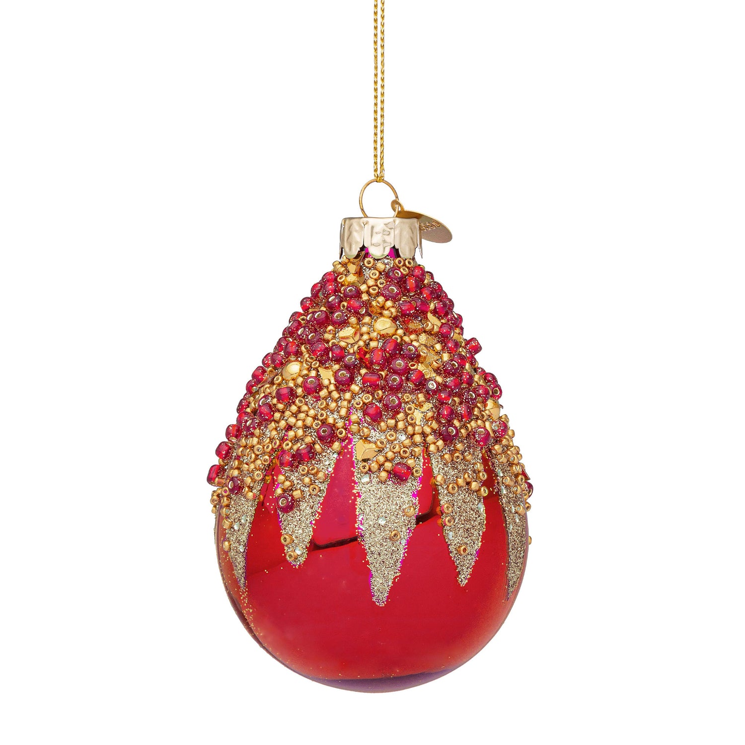 BIZZOTTO Pendaglio Fuso in Vetro per Albero di Natale Firework 8x9cm Rosso e Oro