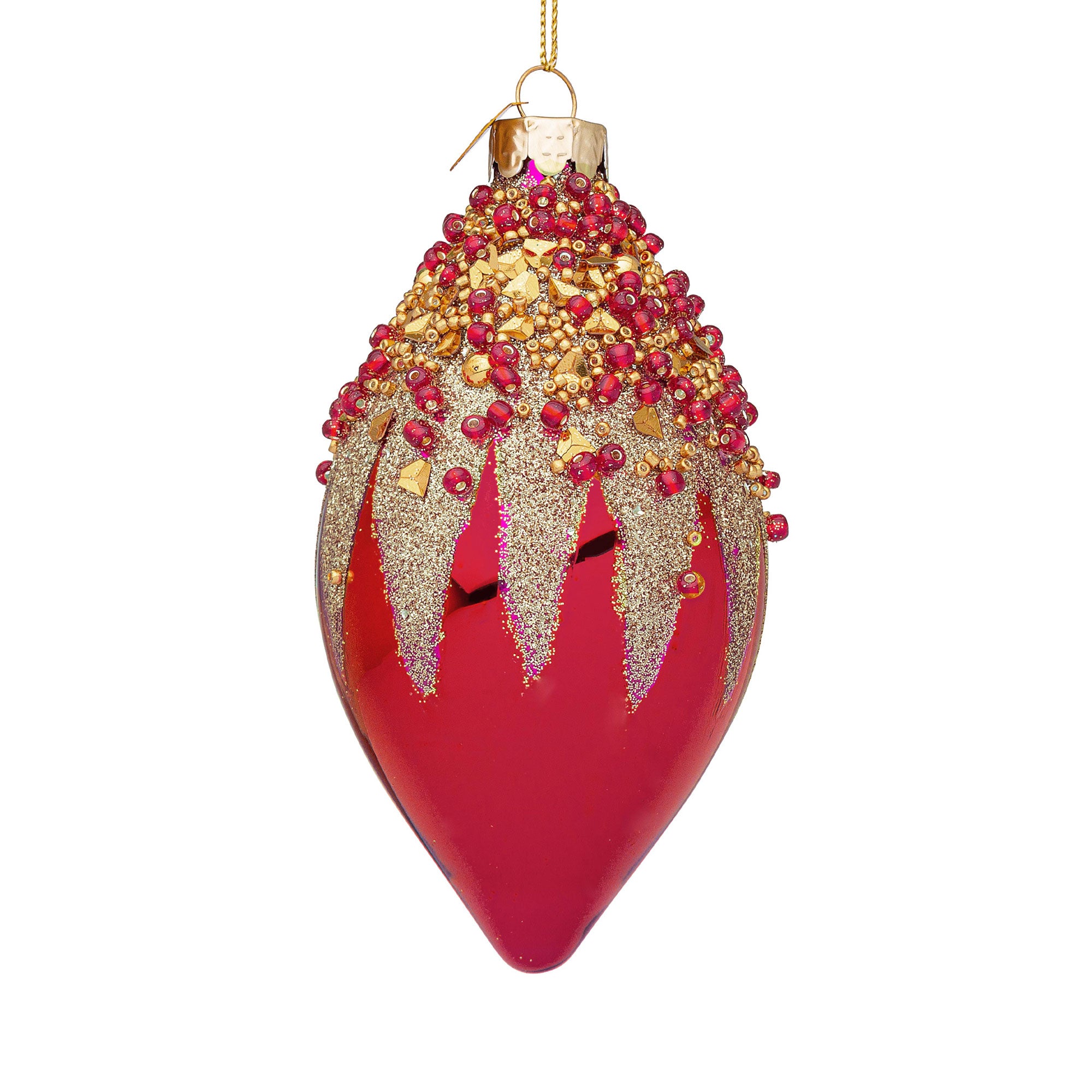 BIZZOTTO Pendaglio Fuso in Vetro per Albero di Natale Firework 7x13cm Rosso e Oro