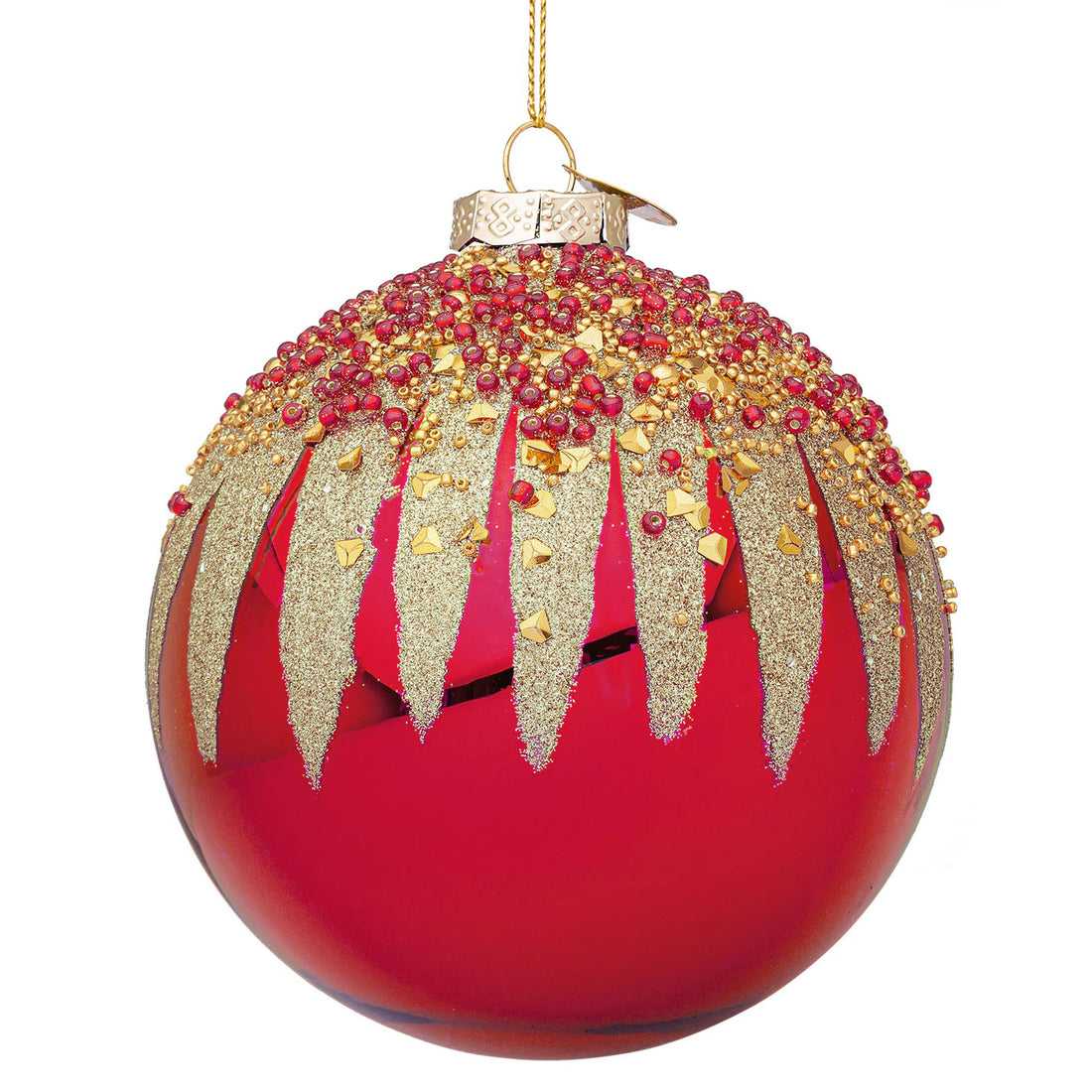 BIZZOTTO Sfera Pallina in Vetro per Albero di Natale Firework 10cm Rosso e Oro