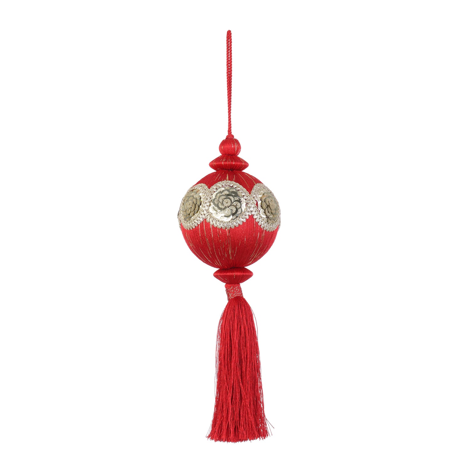 BIZZOTTO Sfera Pallina per Albero di Natale Enchanted con Nappa 26x8,5cm Rosso