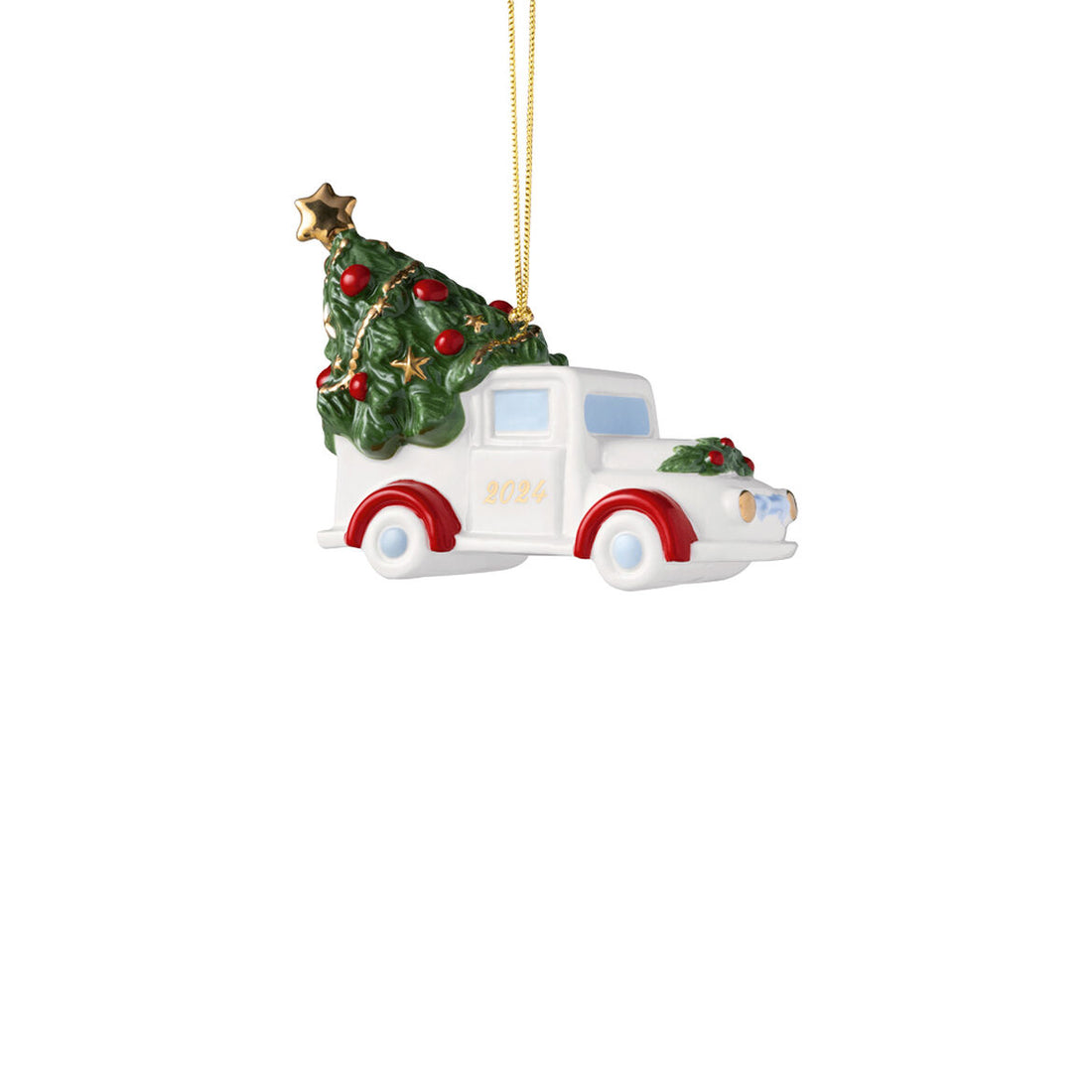 VILLEROY &amp; BOCH Annual Ornaments 2024 Addobbo per Albero di Natale Babbo Natale con Furgone 11x8,5cm Porcellana