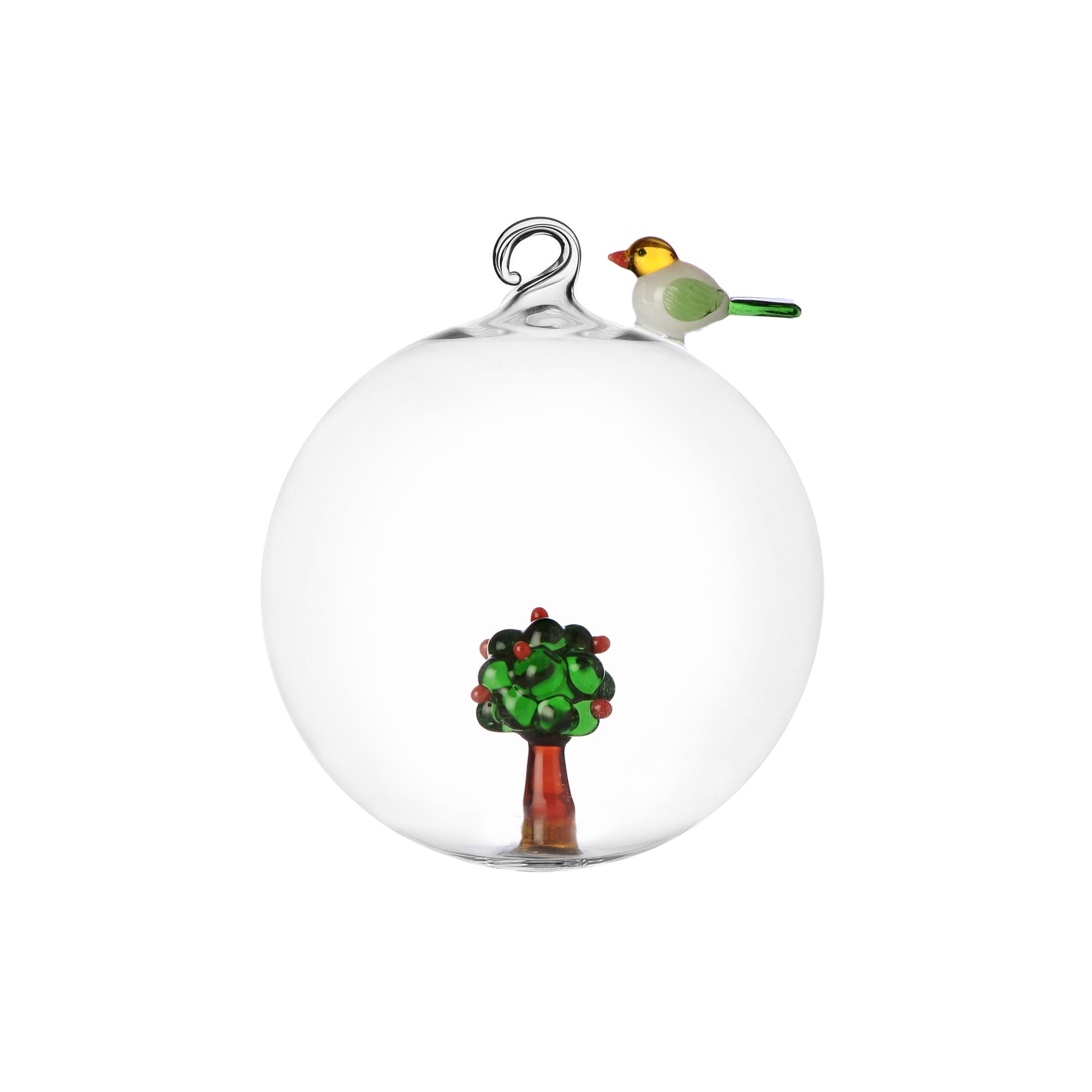 ICHENDORF Red Apple Pallina Sfera con Melo e Uccellino 10cm Vetro Borosilicato Decorazione Natalizia