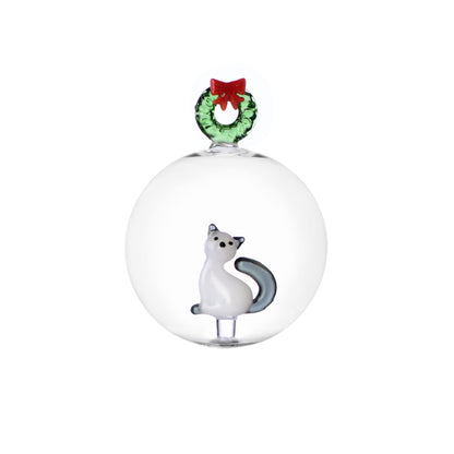 ICHENDORF Tabby Cat Christmas Edition Pallina Sfera con Ghirlanda e Gatto 11x8cm Vetro Borosilicato