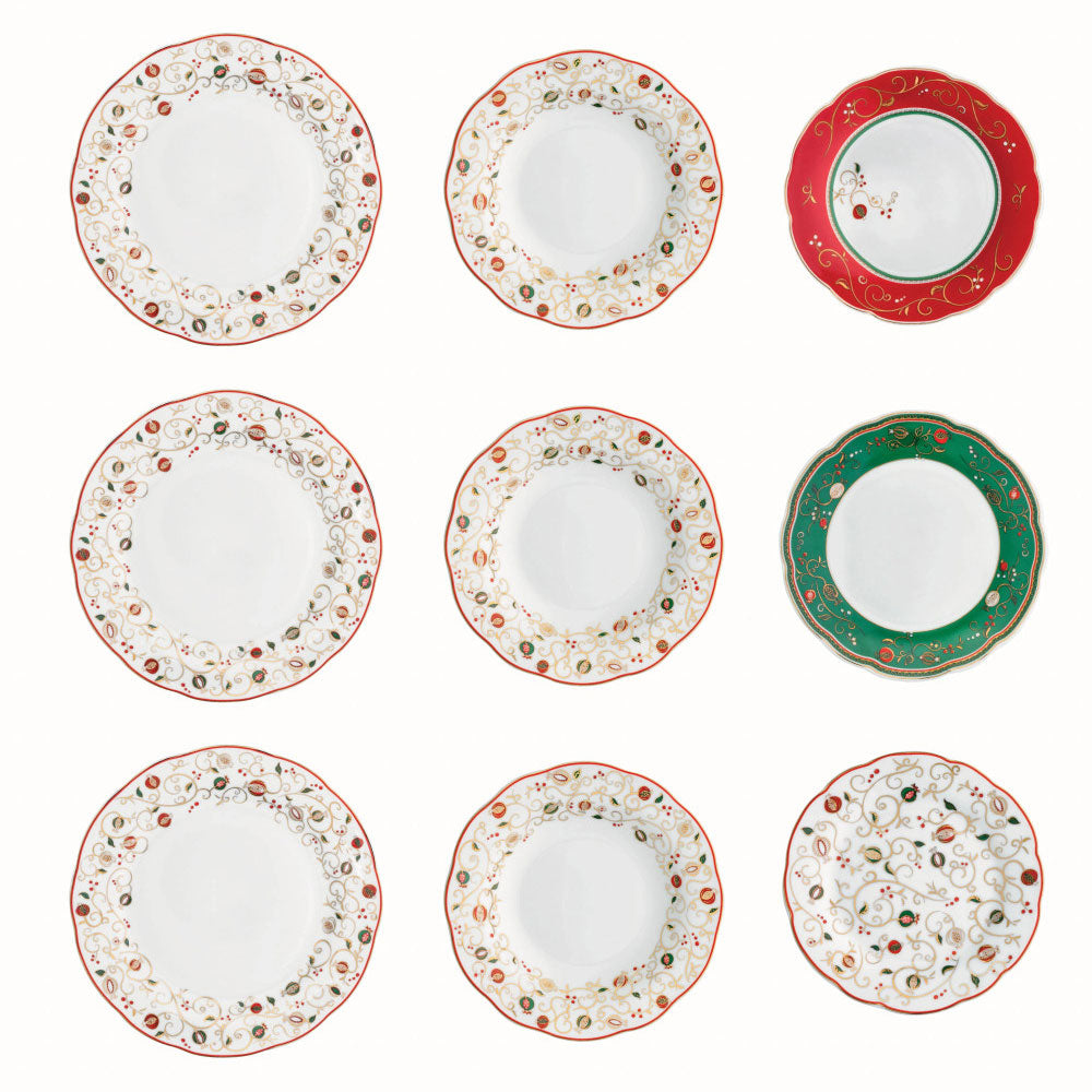 BRANDANI Party Time Table Service Plates 18 Pieces Christmas Porcelain