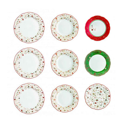 BRANDANI Party Time Table Service Plates 18 Pieces Christmas Porcelain