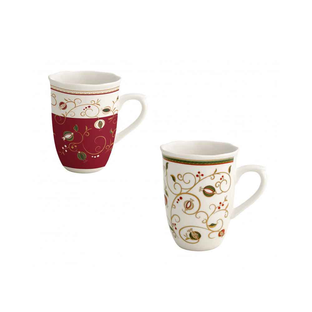 BRANDANI Tempo di Festa Set 2 Pezzi MUG Tazza Caffè Tè Tavola Natale Porcellana