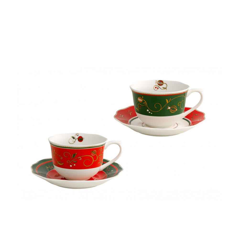 BRANDANI Party Time Set 2 Pieces Tea Cup Tea Table Christmas Porcelain