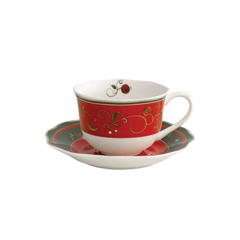 BRANDANI Party Time Set 2 Pieces Tea Cup Tea Table Christmas Porcelain