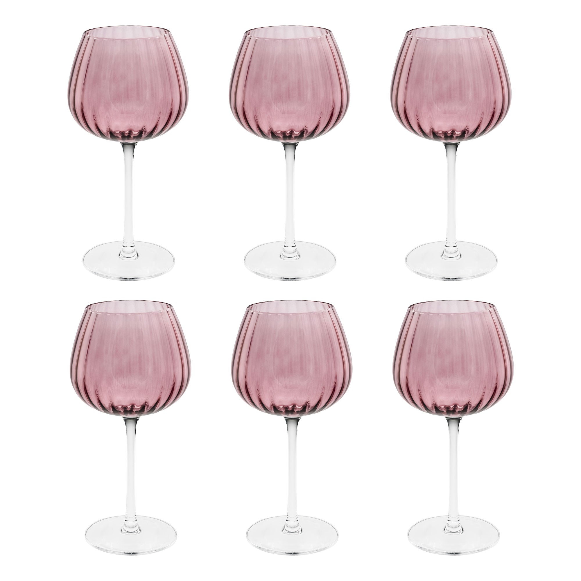 ROSE &amp; TULIPANI Prismia Calici Universali Set 6 Pezzi 460ml Rosa Vetro Soffiato e Pasta