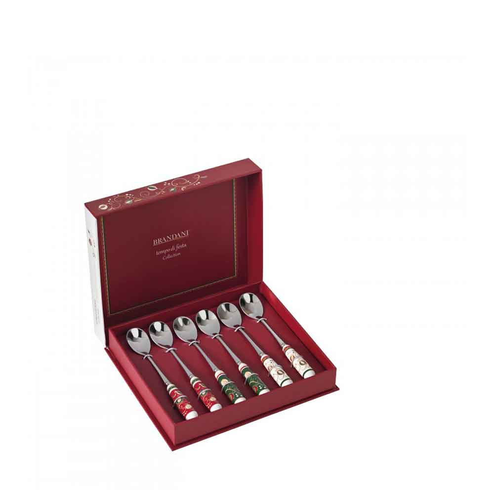 BRANDANI Festa Time Set of 6 Stainless Steel Christmas Coffee Spoons