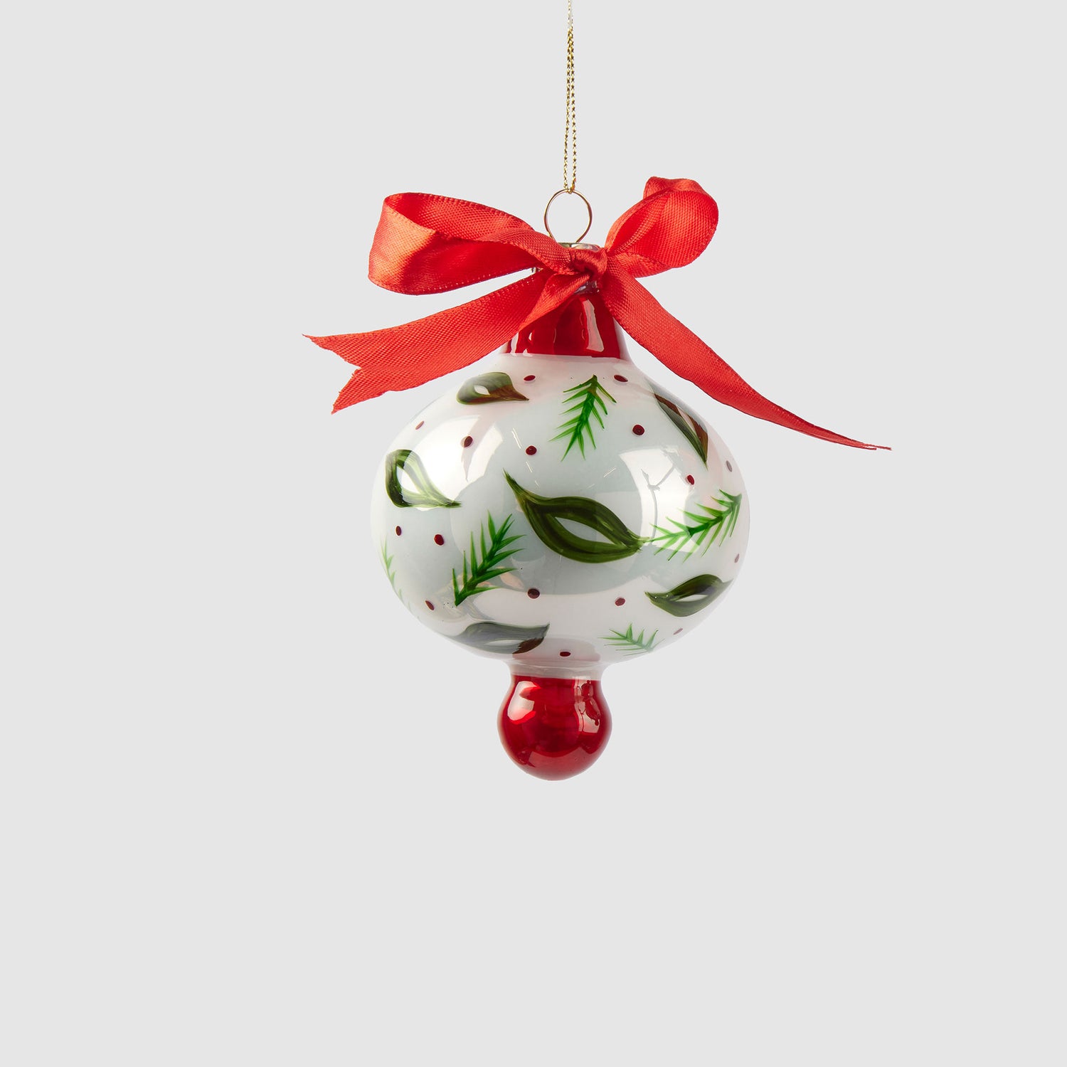 EDG Enzo De Gasperi Pendaglio per Albero di Natale Trottola Foglie 12cm Bianco Vetro