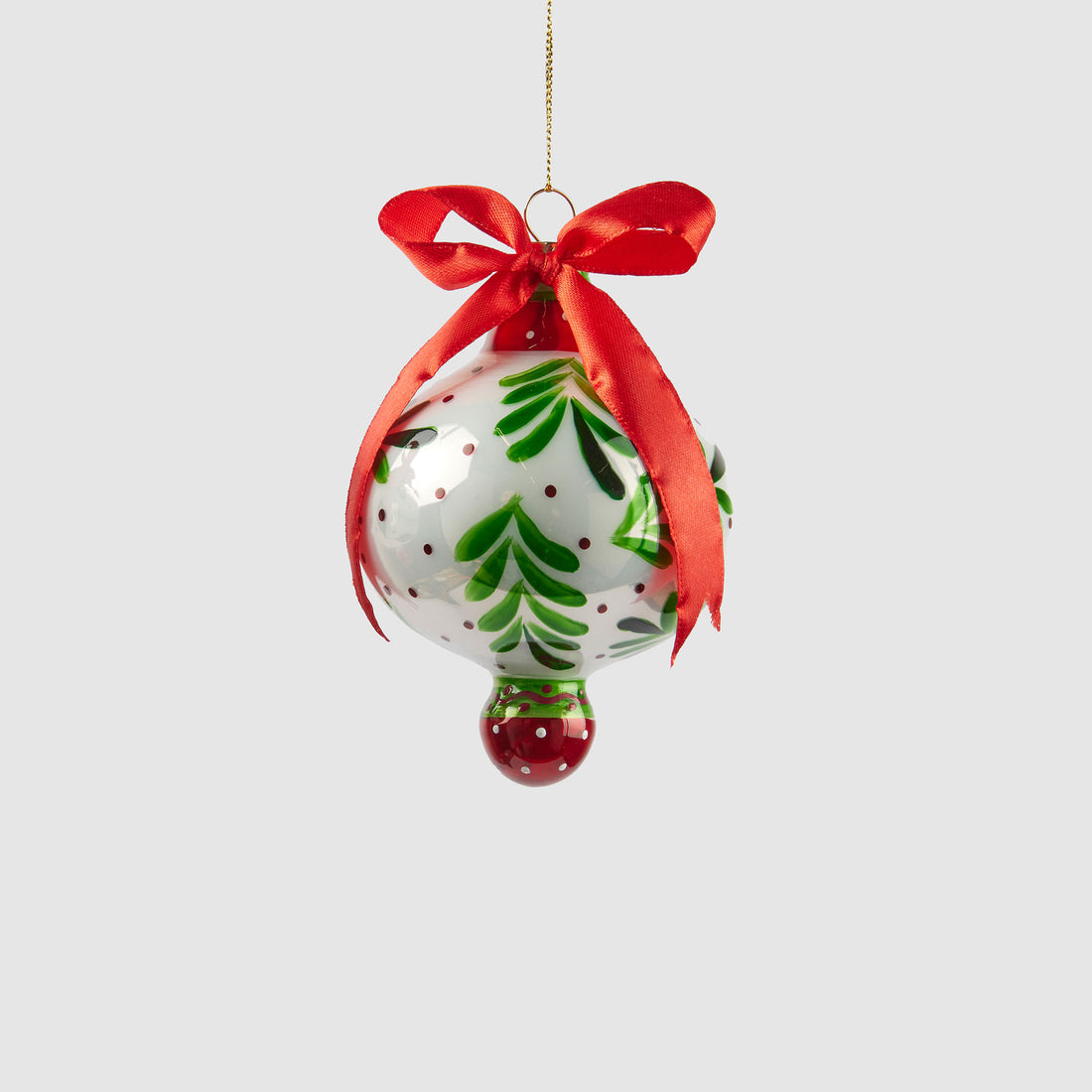 EDG Enzo De Gasperi Pendaglio per Albero di Natale Trottola Foglie 12cm Bianco Vetro