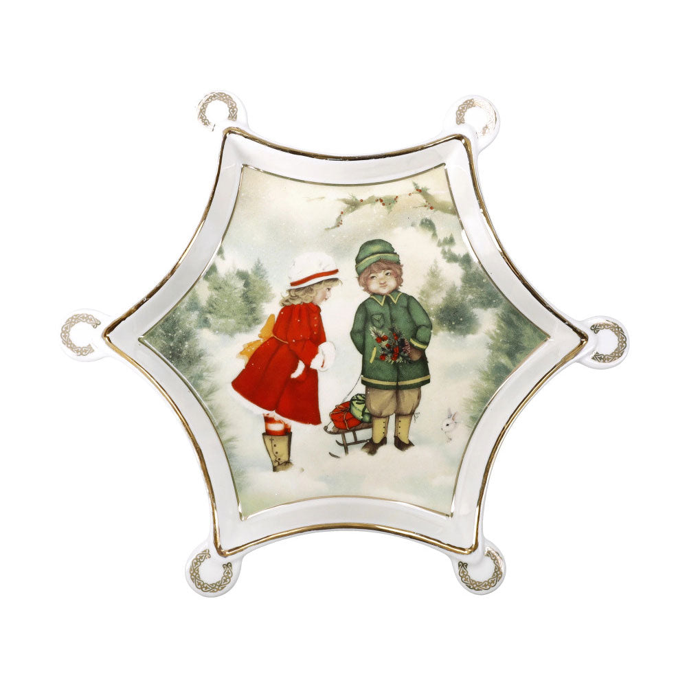 BRANDANI Cuccioli Bimbi Romantici Vassoietto 20x20cm Porcellana Tavola di Natale Edizione Limitata