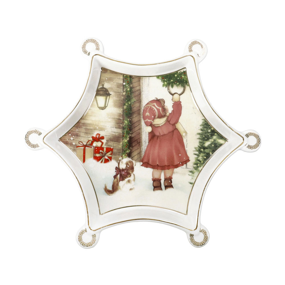 BRANDANI Cuccioli Bambina Vassoietto 20x20cm Porcellana Tavola di Natale Edizione Limitata