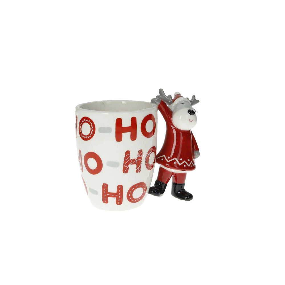 BRANDANI Ho-Ho-Ho Tazza Mug con Renna Rossa 13x14cm Tavola di Natale