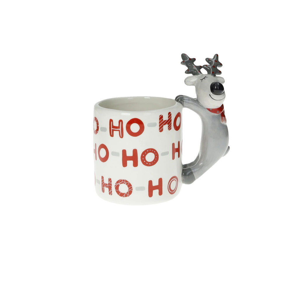 BRANDANI Ho-Ho-Ho Tazza Mug con Renna Grigia 13x14cm Tavola di Natale