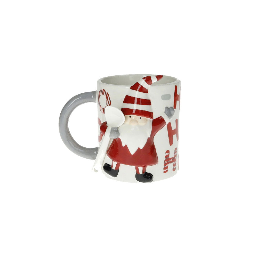 BRANDANI Ho-Ho-Ho Tazza Mug con Santa Claus con Cucchiaino 13x14cm Tavola di Natale