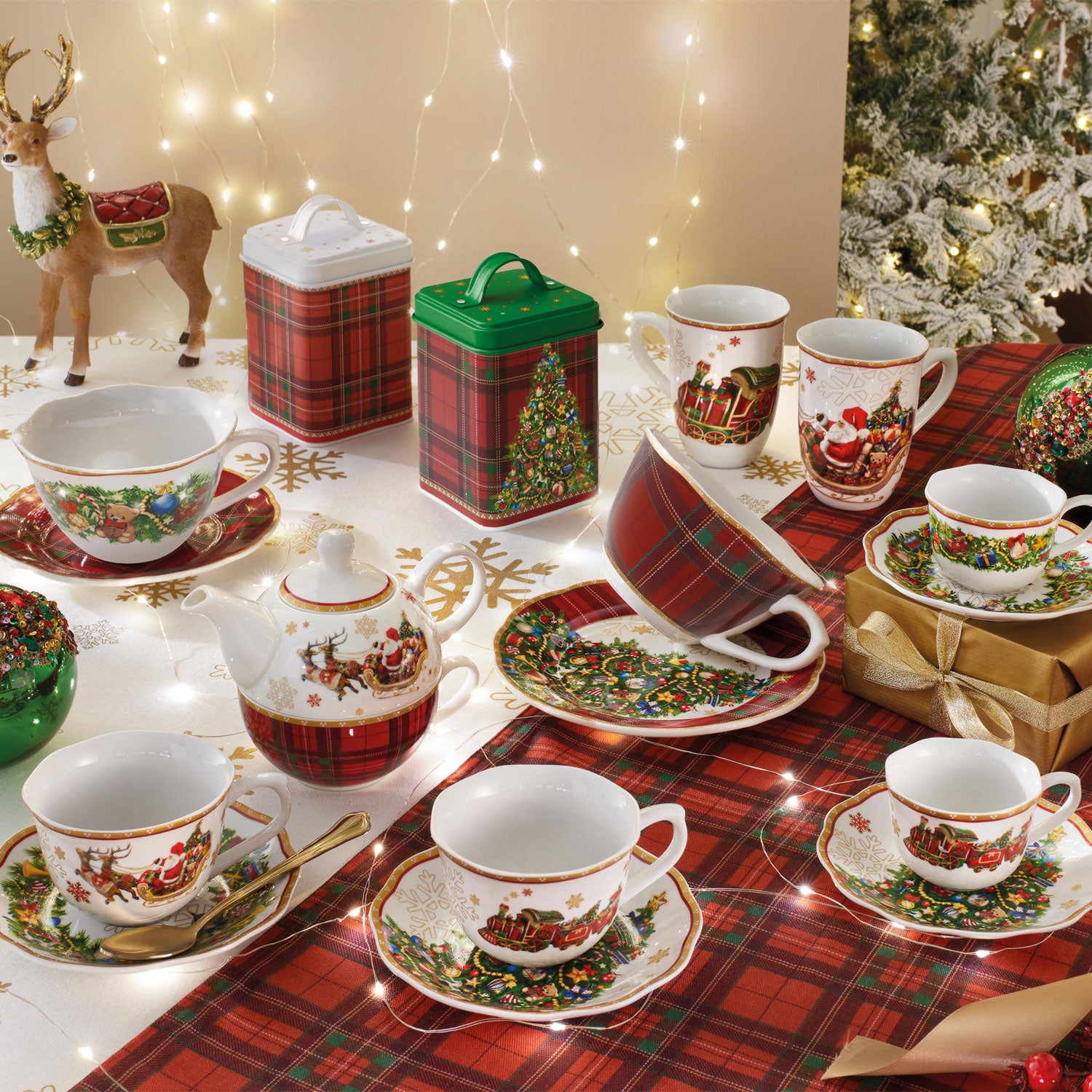 BRANDANI Christmas Set 2 Tazze Caffè Espresso con Piattino 14x6cm Porcellana Tavola di Natale