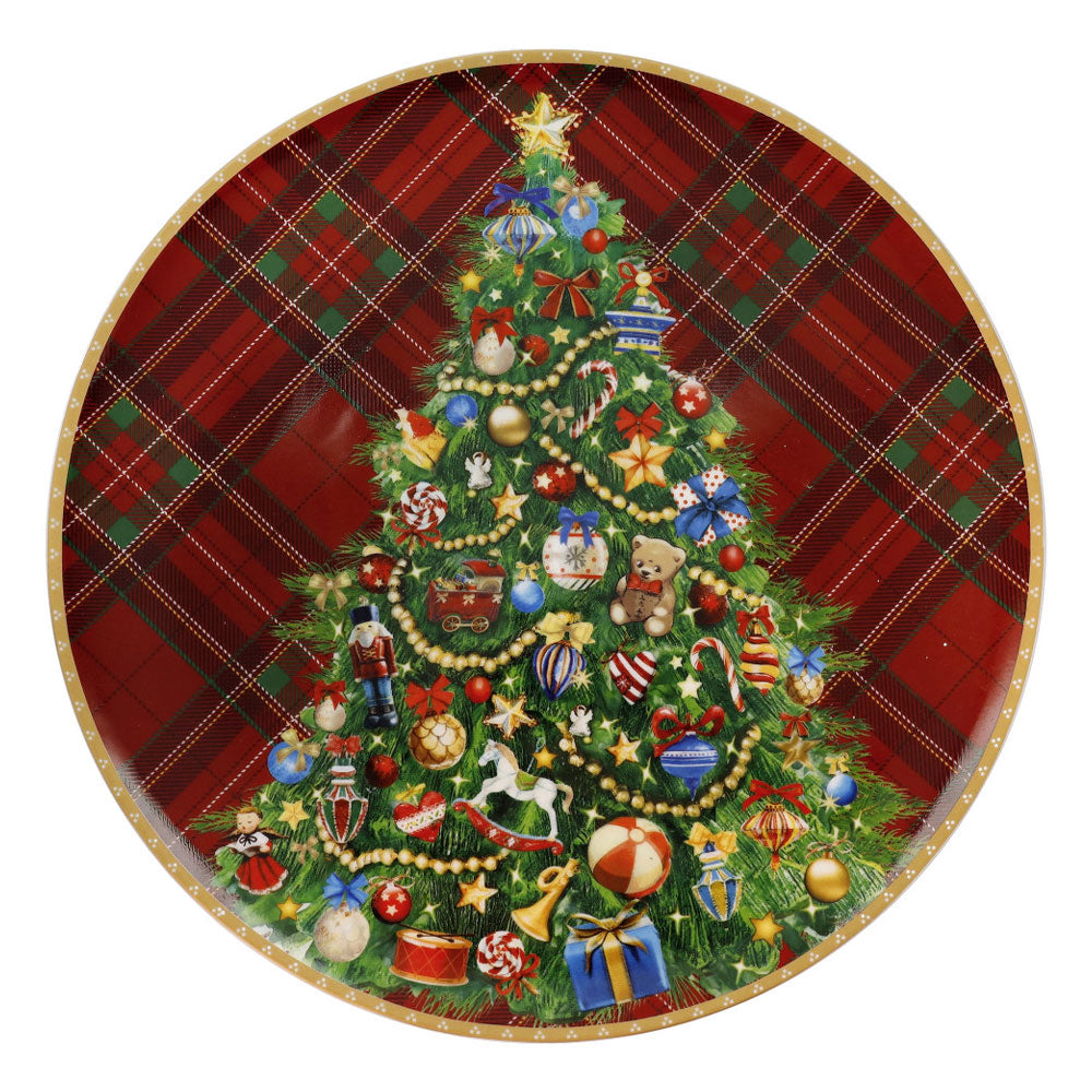 BRANDANI Christmas Tartan Piatto da Portata 30cm Porcellana Tavola di Natale