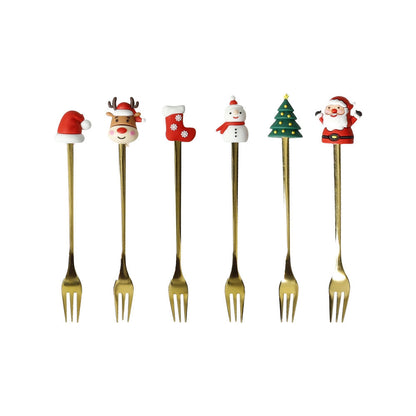 BRANDANI Forchettina Gold Soggetti Natalizi Set 6 Pezzi Acciaio Inox Oro Tavola di Natale