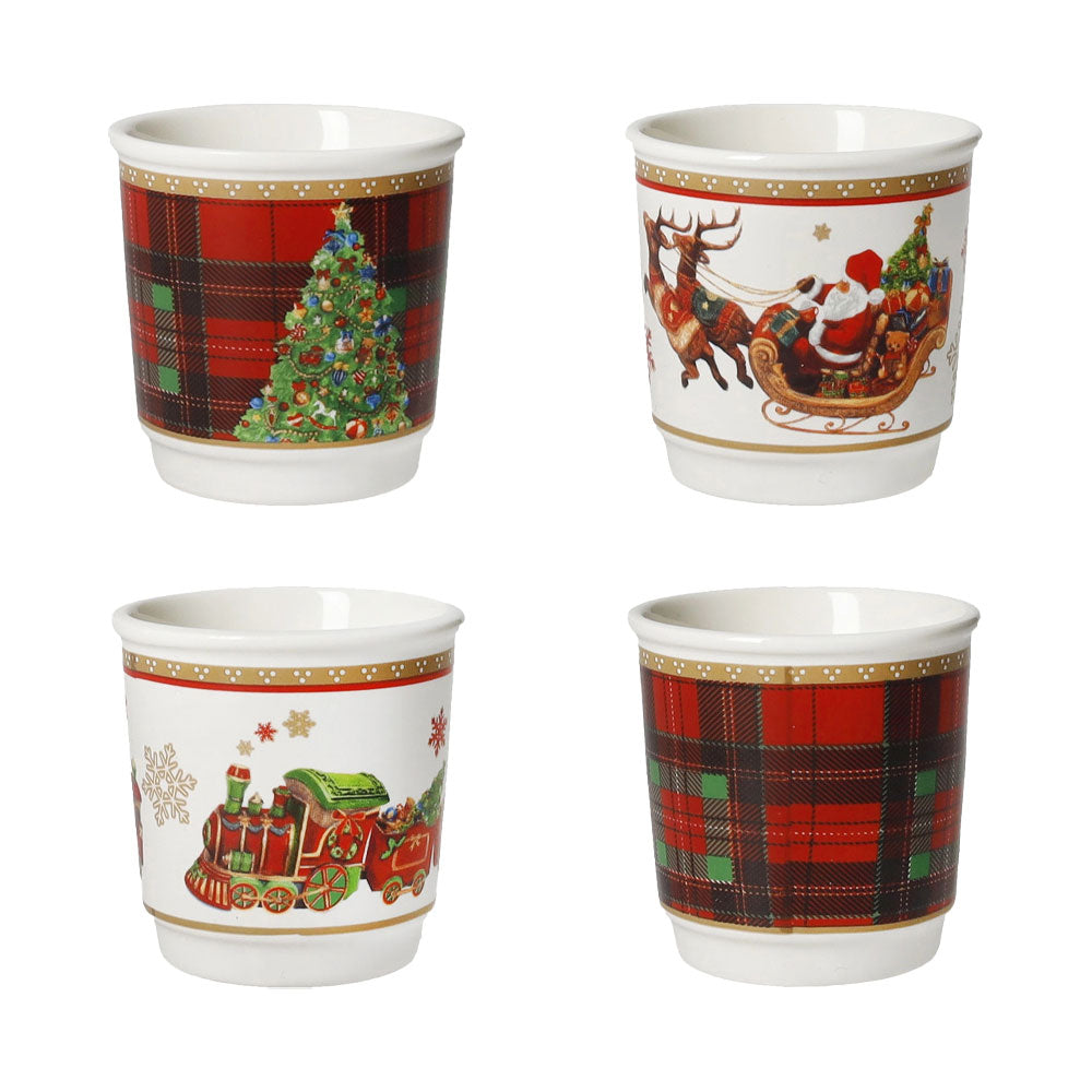 BRANDANI Christmas Bicchierino Caffè Shot Set 4 Pezzi 6x6cm Porcellana Tavola di Natale