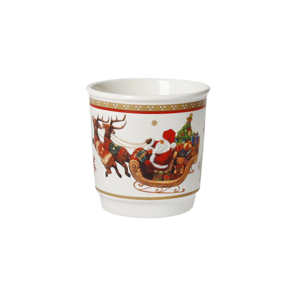 BRANDANI Christmas Bicchierino Caffè Shot Set 4 Pezzi 6x6cm Porcellana Tavola di Natale