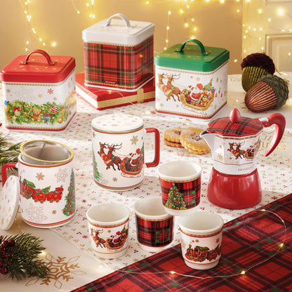 BRANDANI Christmas Tazza Mug con Tappo e Filtro 11,5x8cm Porcellana Tavola di Natale