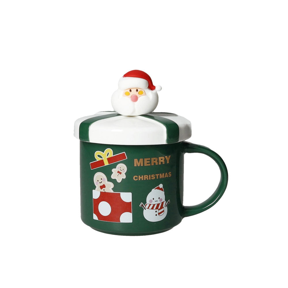 BRANDANI Tazza Mug con Tappo Verde e Cucchiaino Oro 11x9cm Porcellana Tavola di Natale