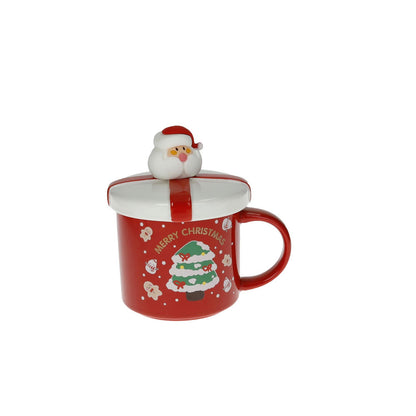 BRANDANI Tazza Mug con Tappo Rossa e Cucchiaino Oro 11x9cm Porcellana Tavola di Natale