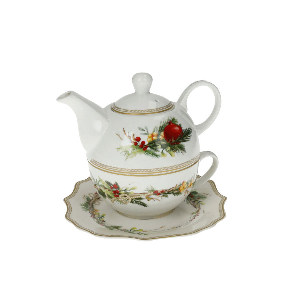 BRANDANI Carol Teiera con Tazza e Piattino 14x16cm Porcellana Tavola di Natale