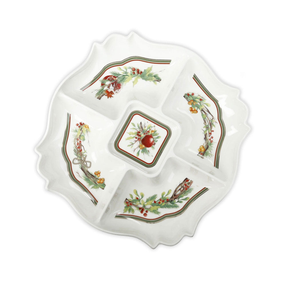 BRANDANI Carol Antipastiera 26x26cm Bianco Porcellana Tavola di Natale