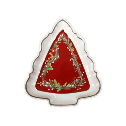 BRANDANI Carol Antipastiera Ciotola Albero 26x23cm Rosso Porcellana Tavola di Natale