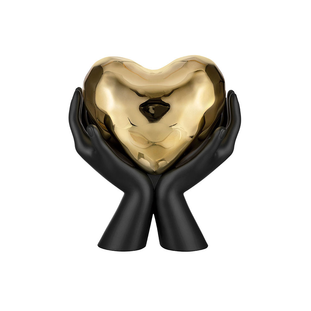 BONGELLI PREZIOSI Scultura Mani con Cuore 12x13cm Nero e Oro Marmorino