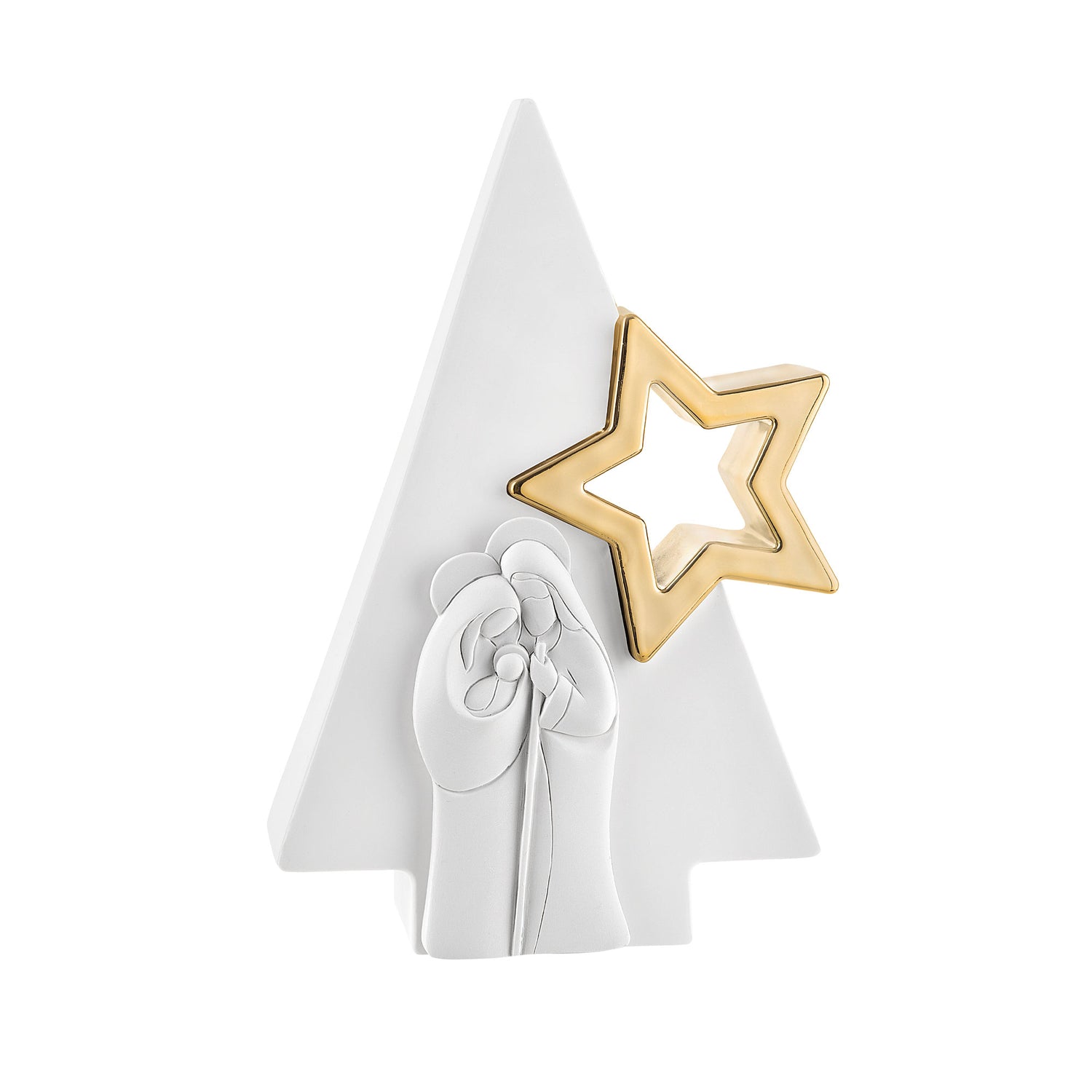 BONGELLI PREZIOSI Presepe Natività Famiglia Stella 28cm Bianco e Oro Decorazione Natalizia