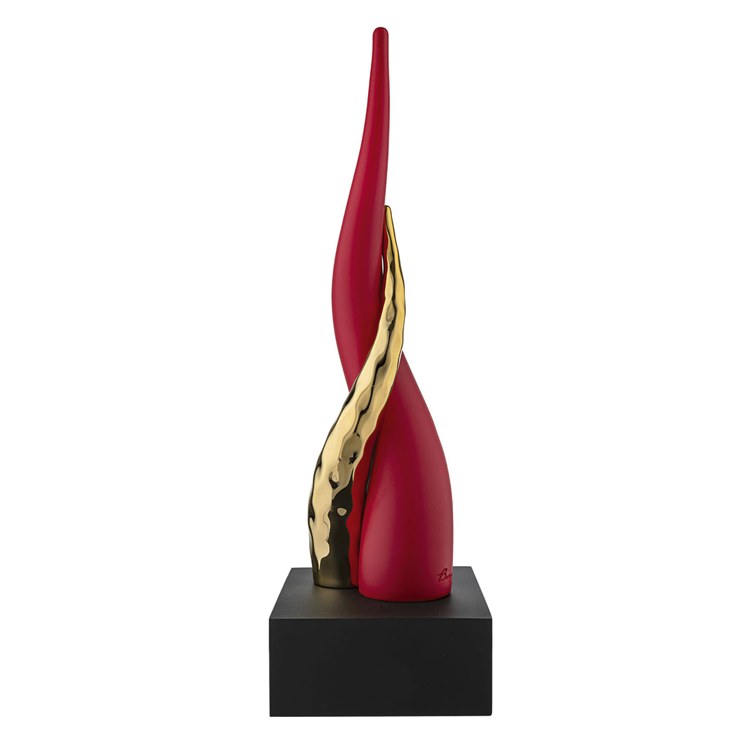 BONGELLI PREZIOSI Corno Cornetto Portafortuna 20cm Rosso e Oro Base Nera Marmorino