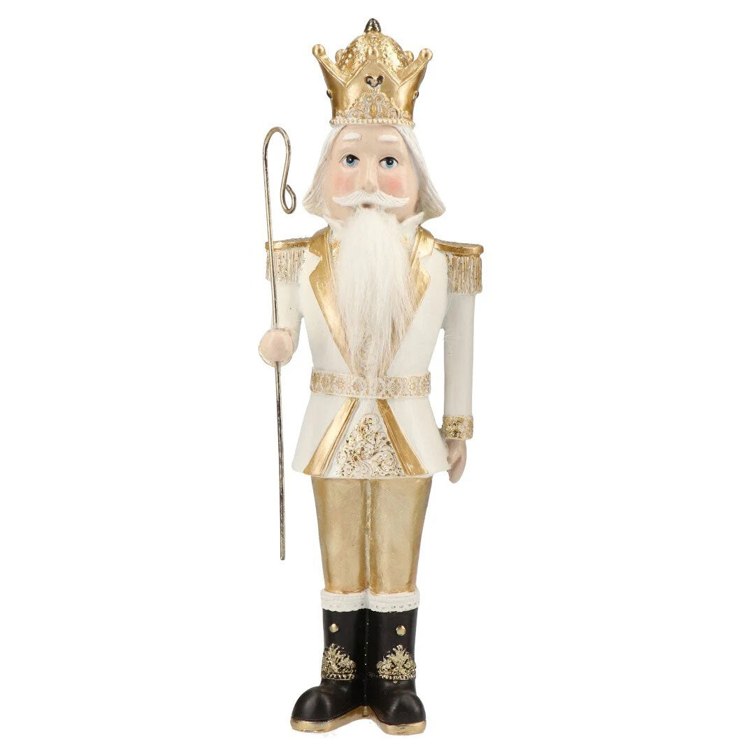 TIMSTOR Schiaccianoci Nutcracker 30,5cm Bianco Oro Poliresina Decorazione Natalizia