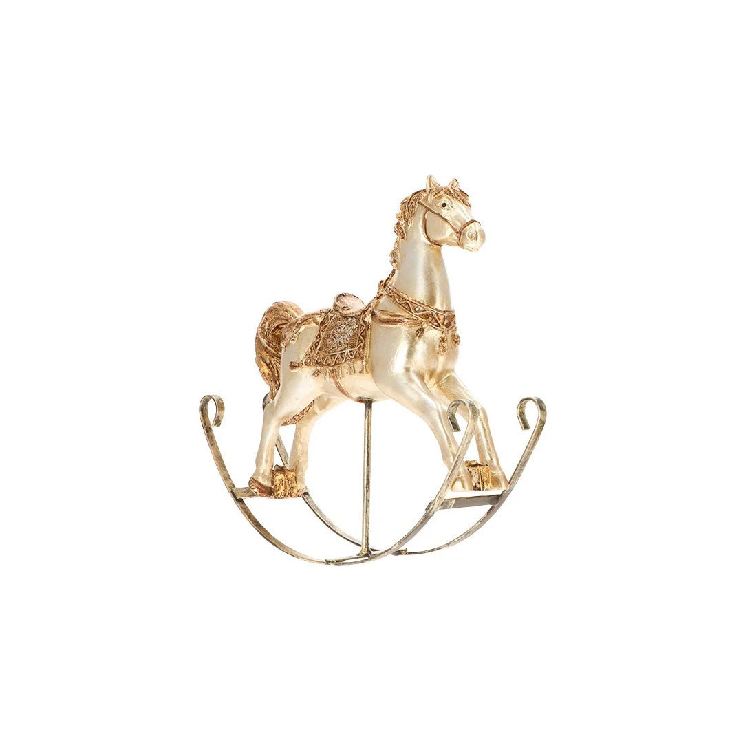 TIMSTOR Cavallo a Dondolo Grande 25x23cm Crema Oro Poliresina Decorazione Natalizia