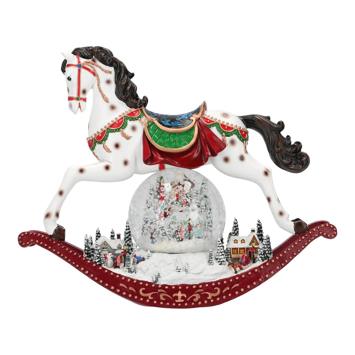 TIMSTOR Cavallo a Dondolo Carillon con Musica 32x27cm Bianco Decorazione Natalizia