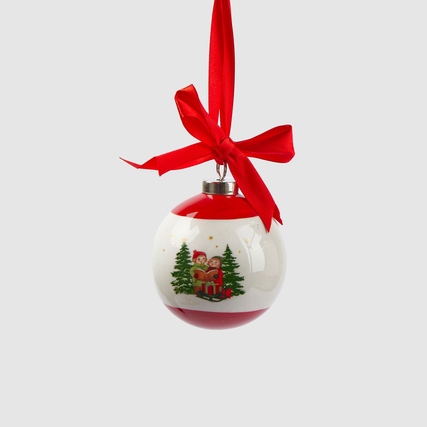 EDG Enzo De Gasperi Addobbo Pallina per Albero di Natale 10cm Bianco Rosso Porcellana