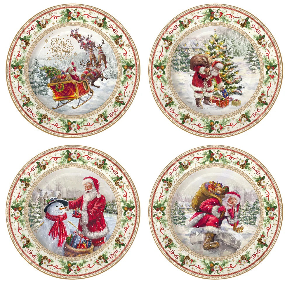 EASY LIFE Christmas Time Set 4 Piatti Dessert 19cm Porcellana Tavola di Natale