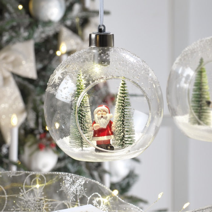 MASCAGNI CASA Pallina per Albero di Natale con Babbo Natale LED 12cm Vetro Decorazione Natalizia