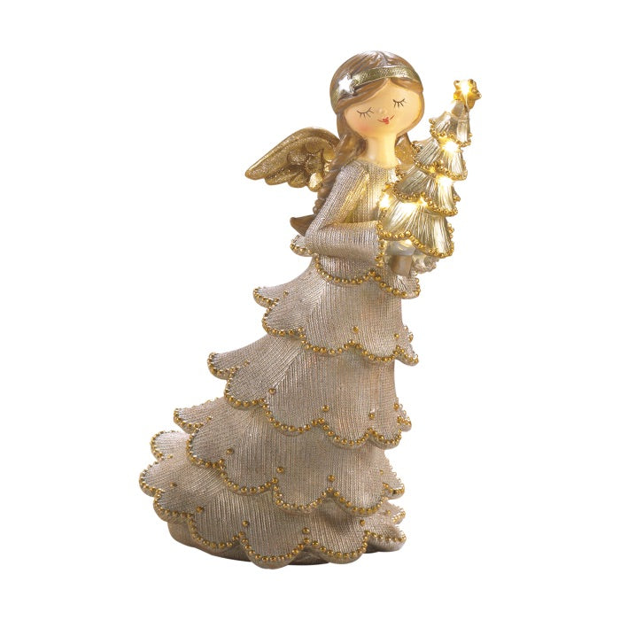 MASCAGNI CASA Angelo di Natale con LED 23cm Champagne Oro Decorazione Natalizia