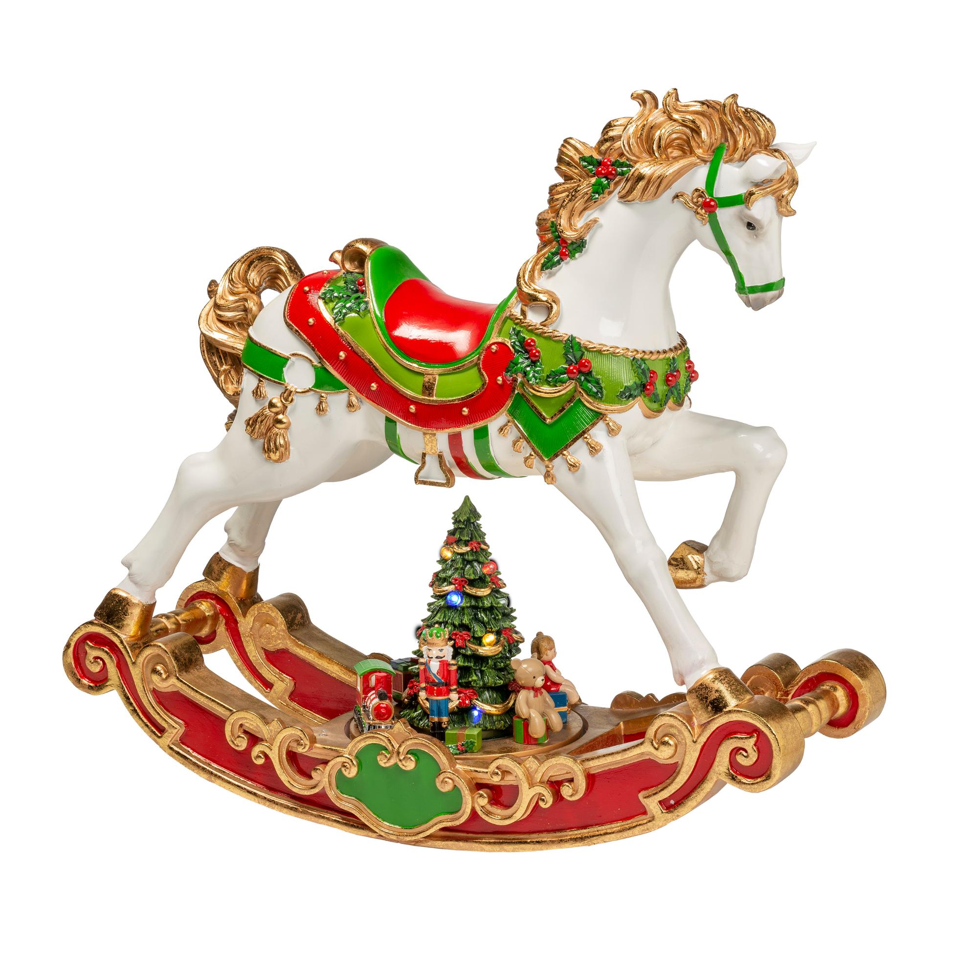 PALAIS ROYAL Cavallo a Dondolo Natalizio Carillon con Musica 62x56cm Resina Decorazione Natalizia