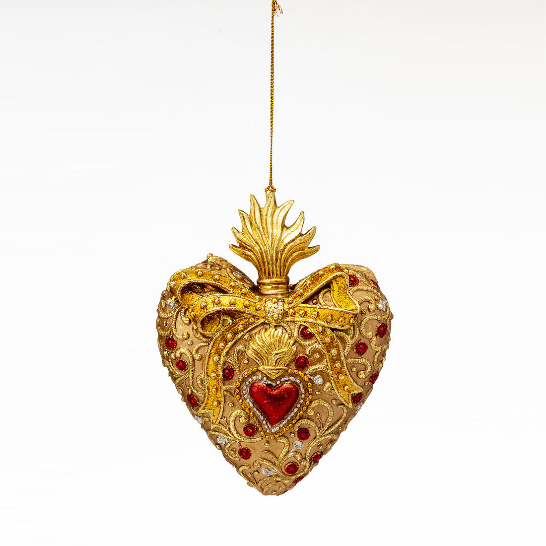 PALAIS ROYAL Pendaglio per Albero di Natale Cuore 14cm Resina Oro e Rosso Decorazione Natalizia