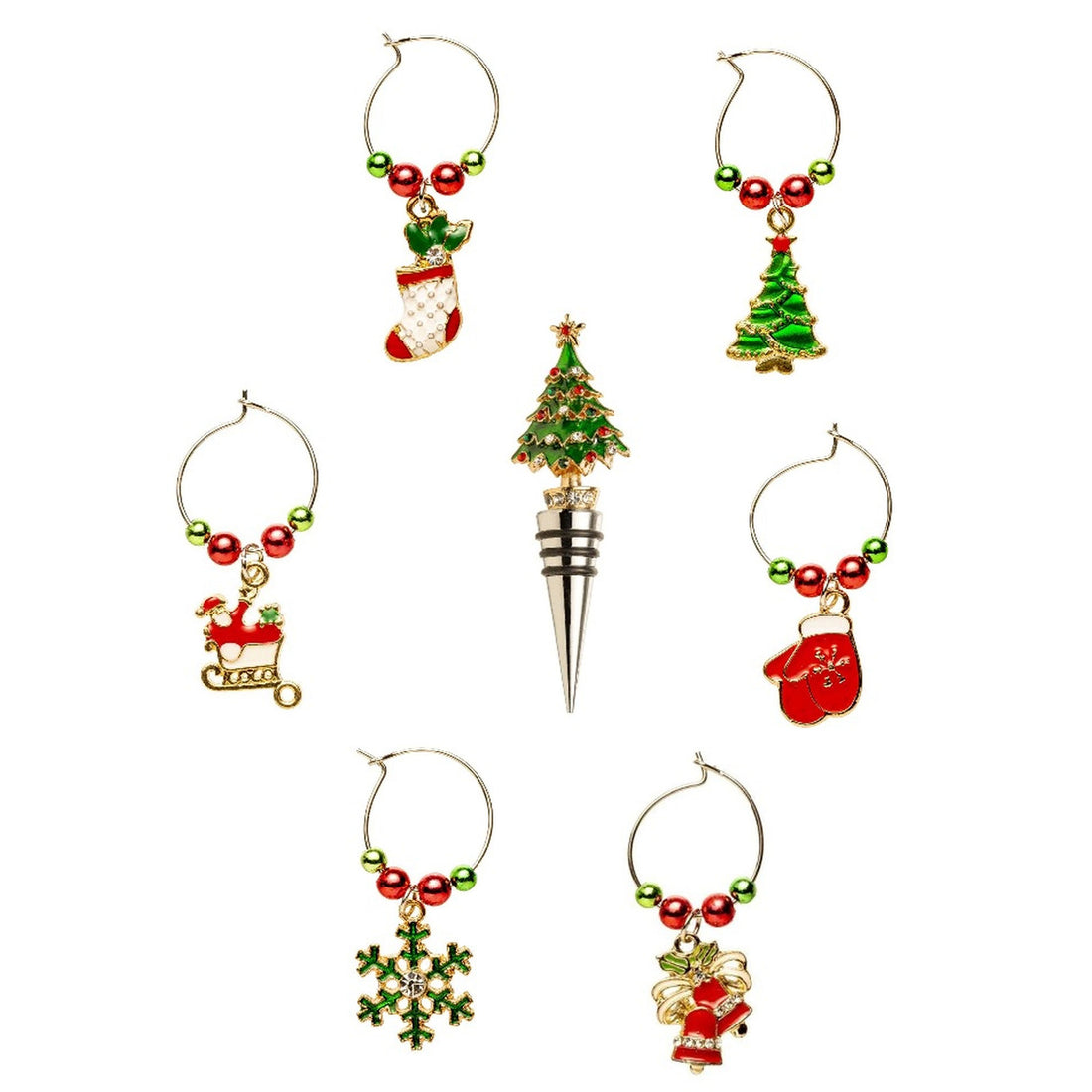 NOEL by Lamart Set 6 Segnabicchieri con Tappo Decori Natalizi Oro Metallo Tavola di Natale