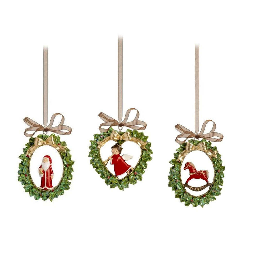 PALAIS ROYAL Set 3 Pendagli per Albero di Natale 9cm Resina Verde Decorazione Natalizia