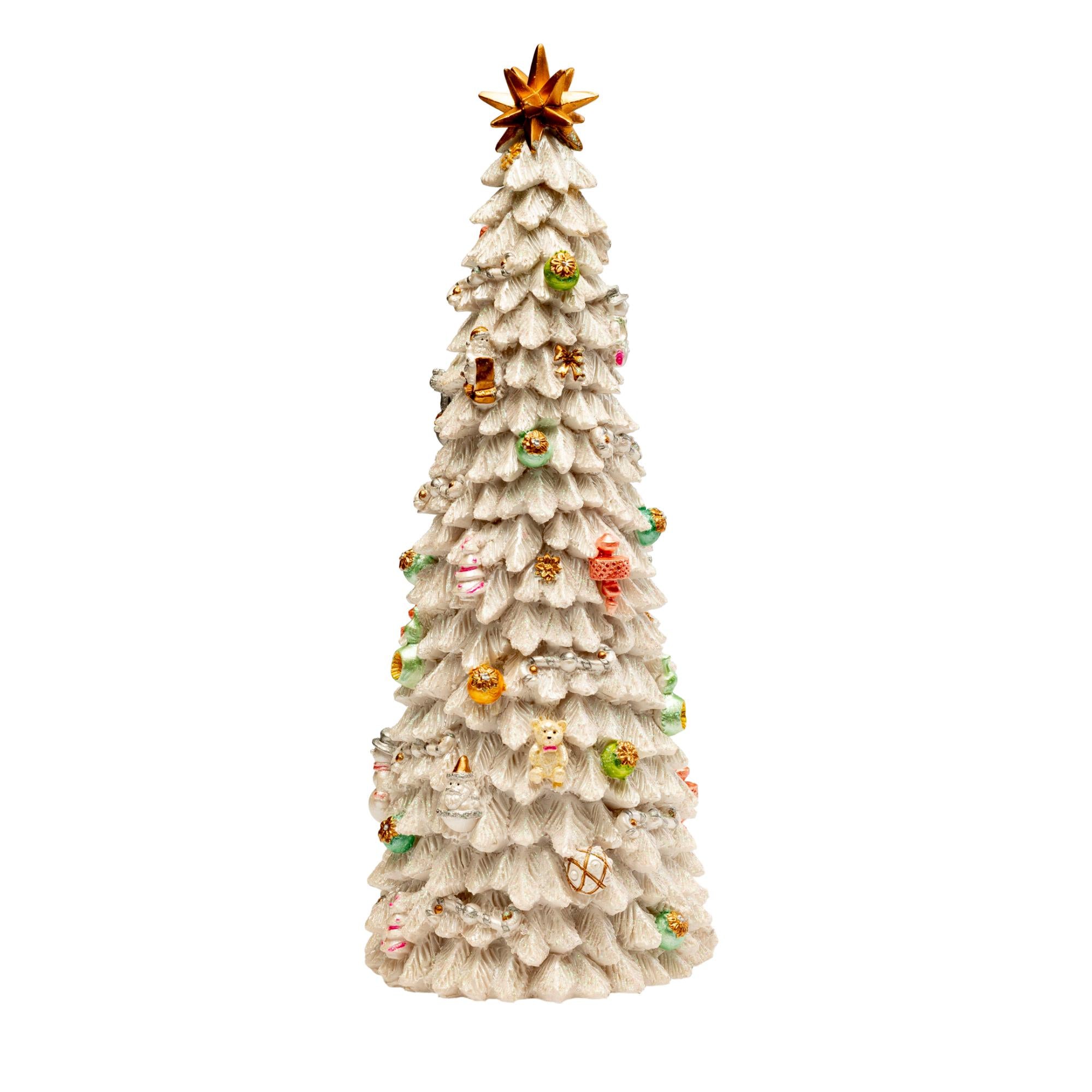 NOEL by Lamart Albero di Natale Carillon con Musica 30cm Resina Bianco Decorazione Natalizia