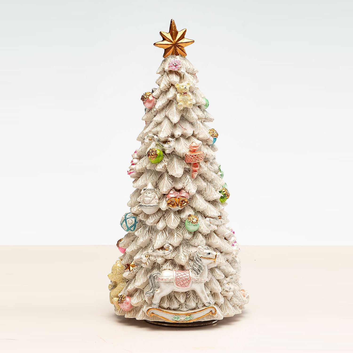 NOEL by Lamart Albero di Natale Carillon con Musica 22cm Resina Bianco Decorazione Natalizia