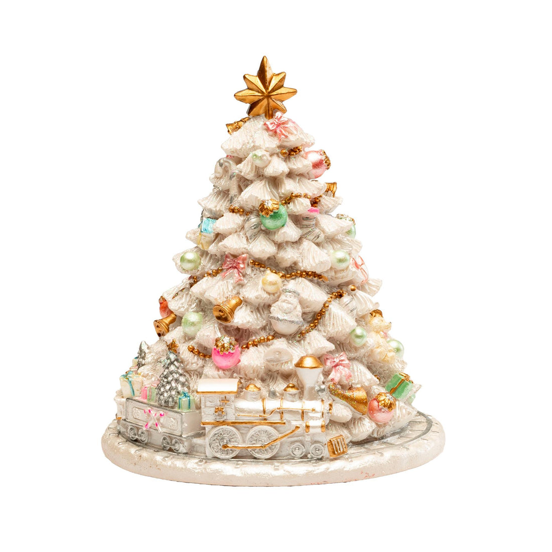 NOEL by Lamart Albero di Natale Carillon con Musica 15,5cm Resina Bianco Decorazione Natalizia